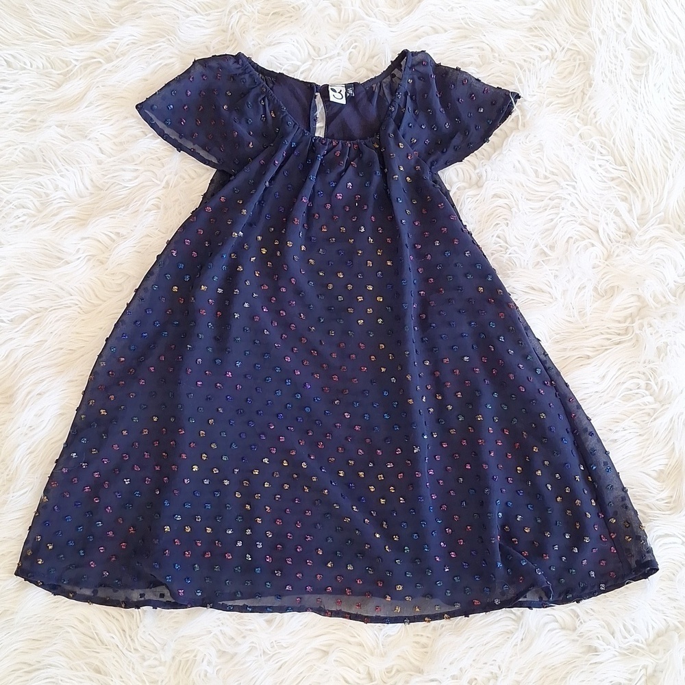 NWOT 3Pommes Girls Navy Robe A Manches Short Sleeve Dress - Picture 4 of 15